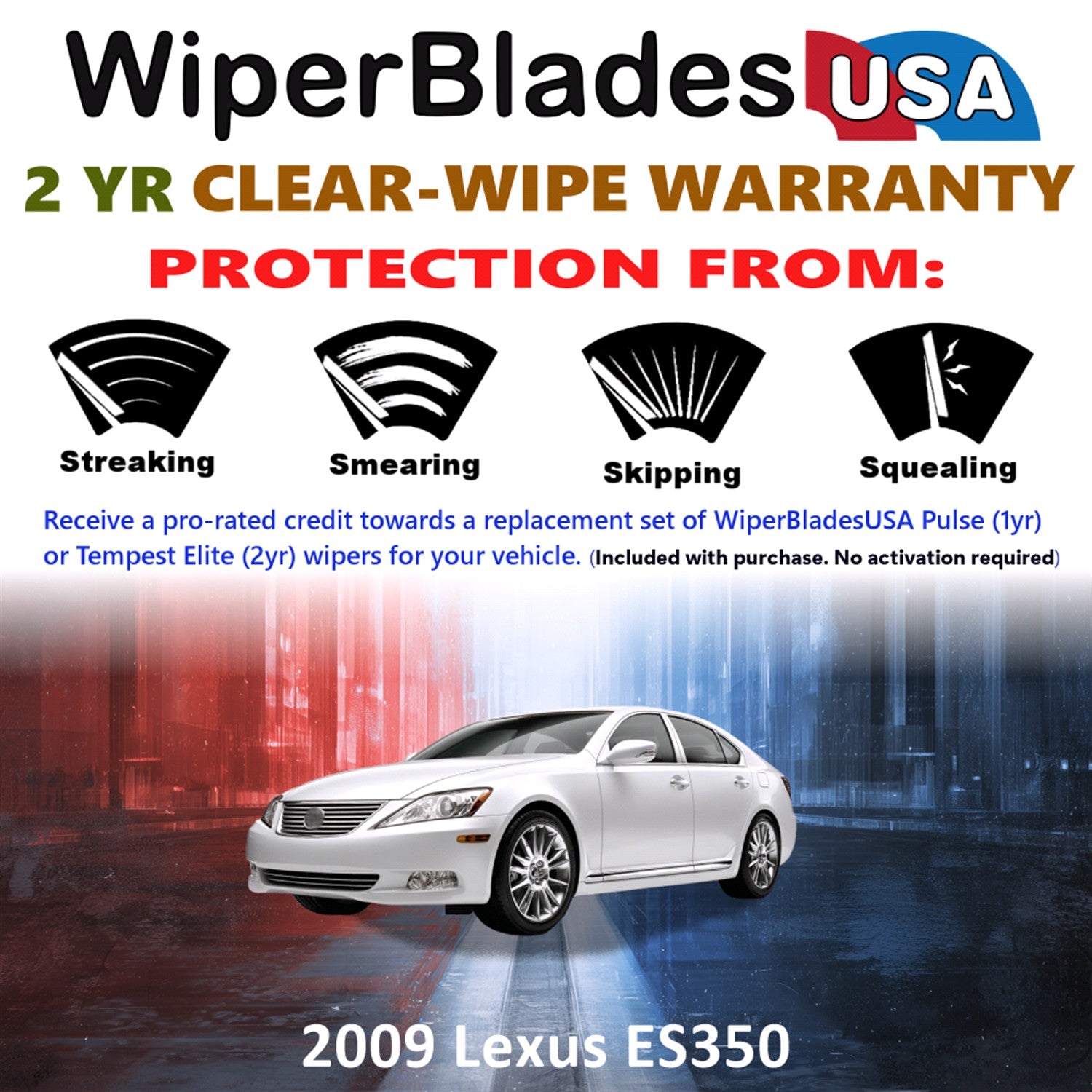 2009 Lexus ES350 Front Wiper blades Set  Includes 2yr Wear Warranty & Free Delivery