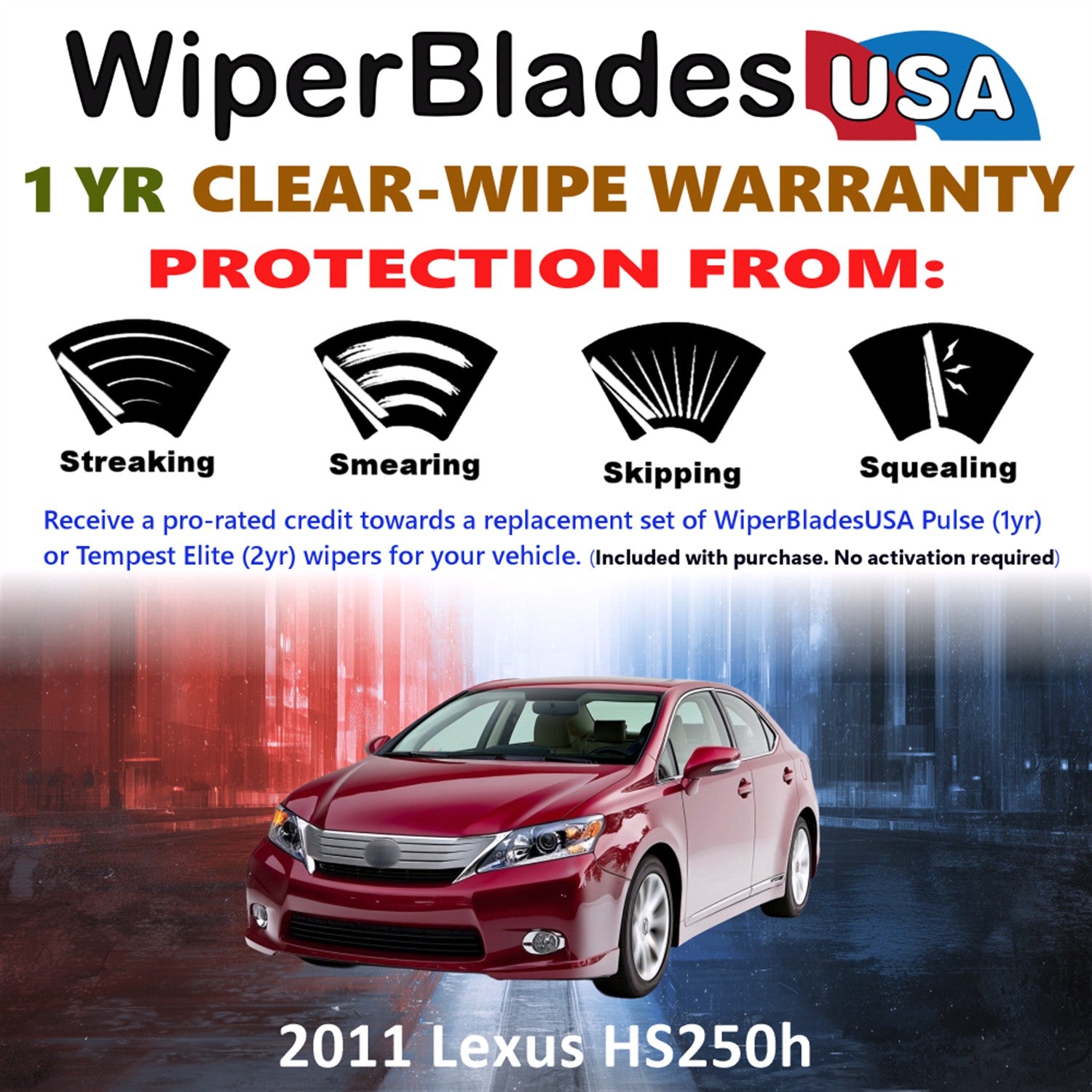 2011 Lexus HS250h Front Wiper blades Set Includes 1yr Wear Warranty & Free Delivery