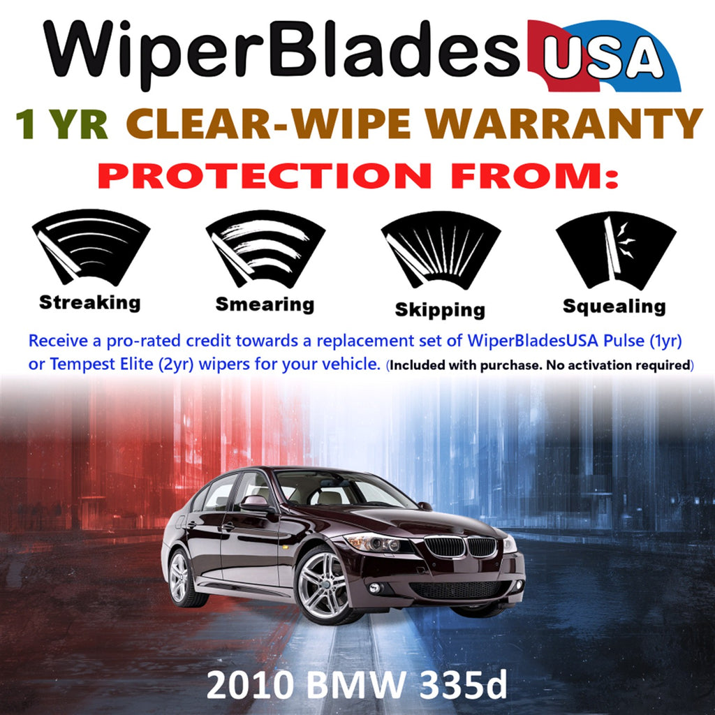 2010 BMW 335d Front Wiper blades Set Includes 1yr Wear Warranty & Free Delivery