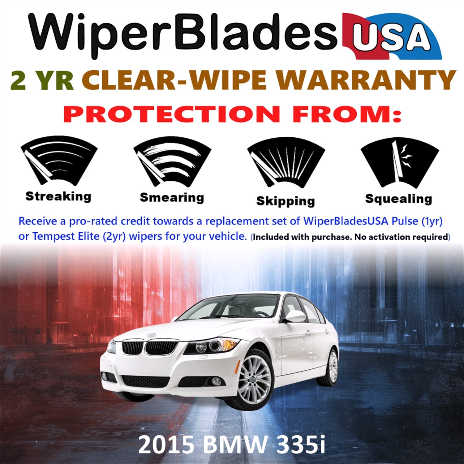 2015 BMW 335i Front Wiper blades Set  Includes 2yr Wear Warranty & Free Delivery