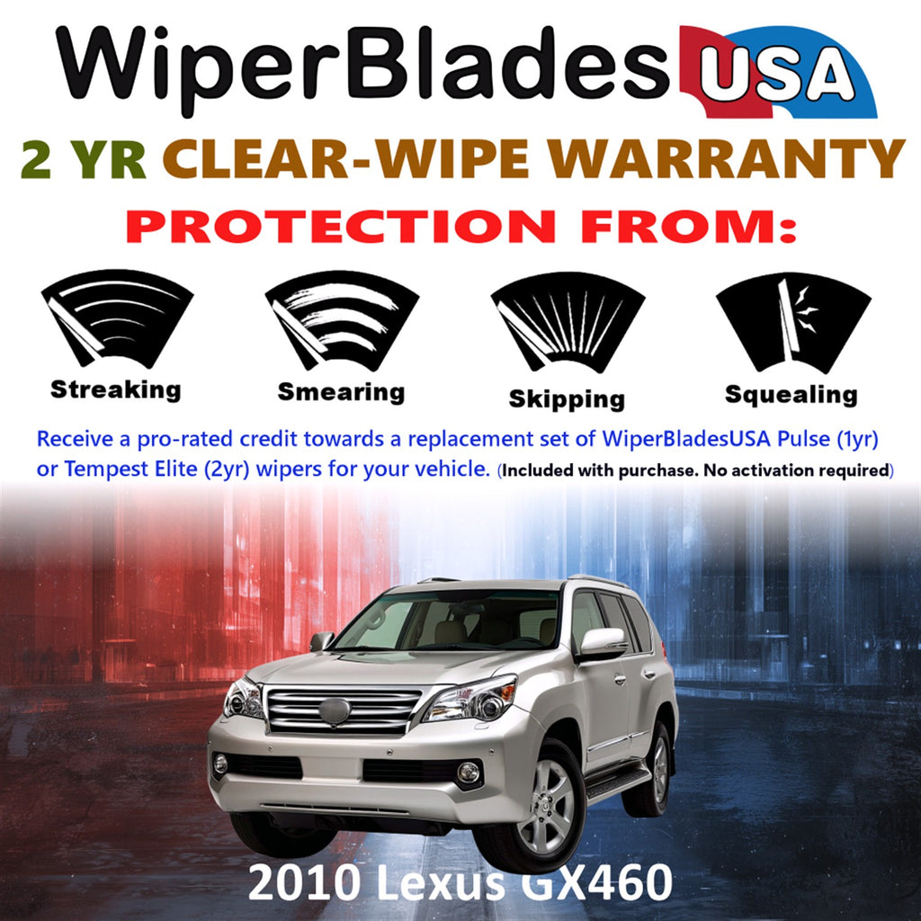 2010 Lexus GX460 Front w/Rear Wiper blades Set  Includes 2yr Wear Warranty & Free Delivery