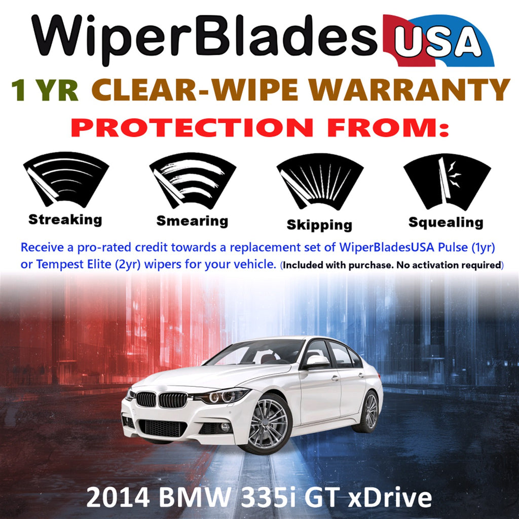 2014 BMW 335i GT xDrive Front Wiper blades Set Includes 1yr Wear Warranty & Free Delivery