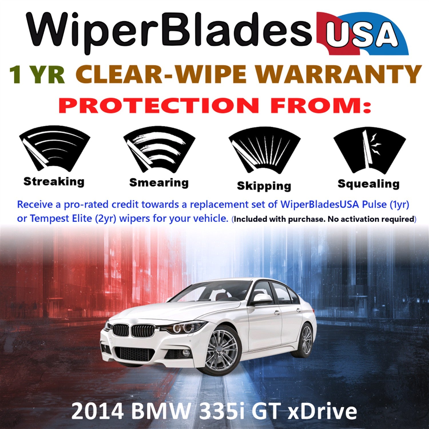2014 BMW 335i GT xDrive Front Wiper blades Set Includes 1yr Wear Warranty & Free Delivery