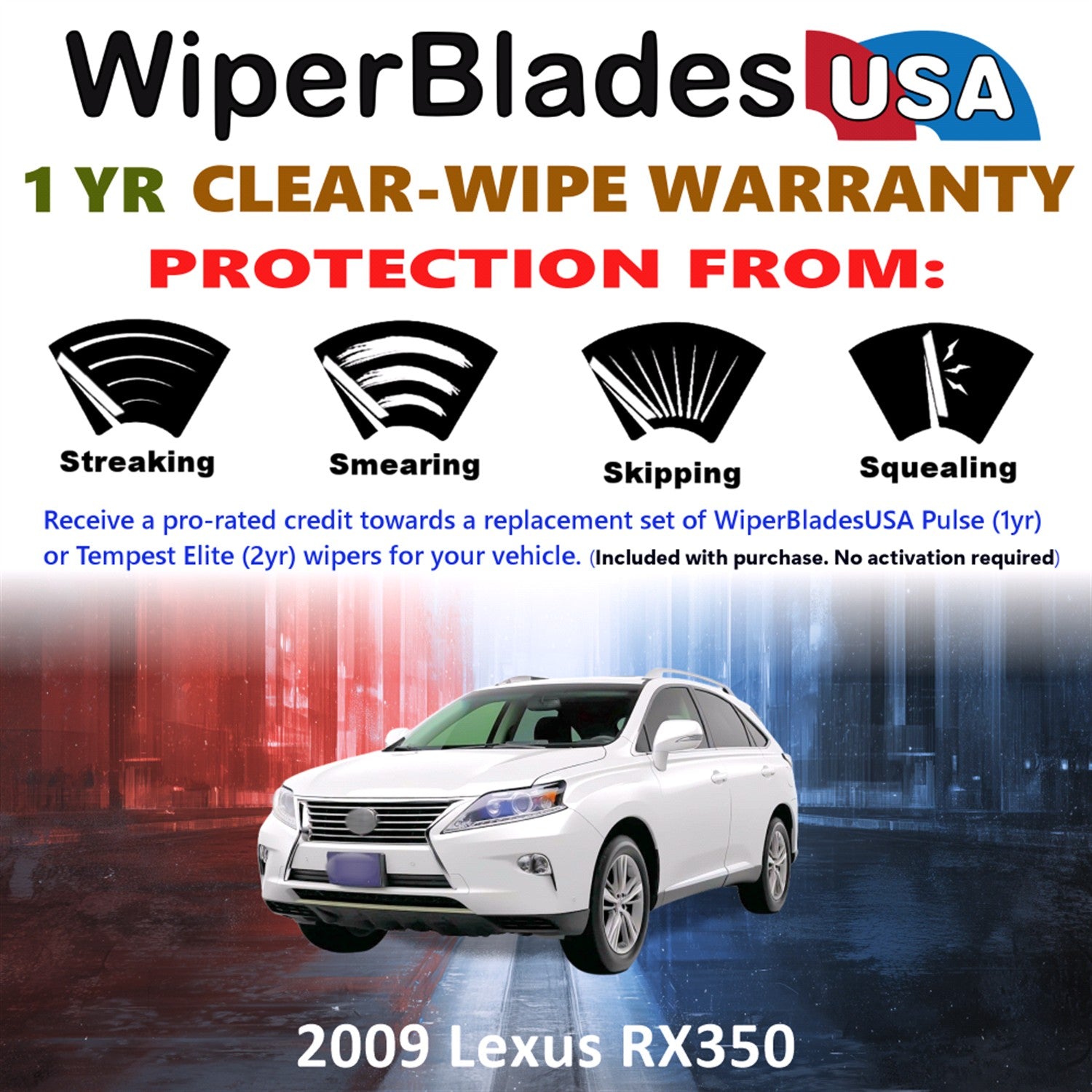 2009 Lexus RX350 Front w/Rear Wiper blades Set Includes 1yr Wear Warranty & Free Delivery