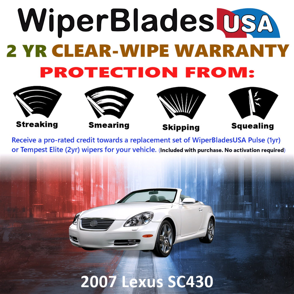 2007 Lexus SC430 Front Wiper blades Set  Includes 2yr Wear Warranty & Free Delivery