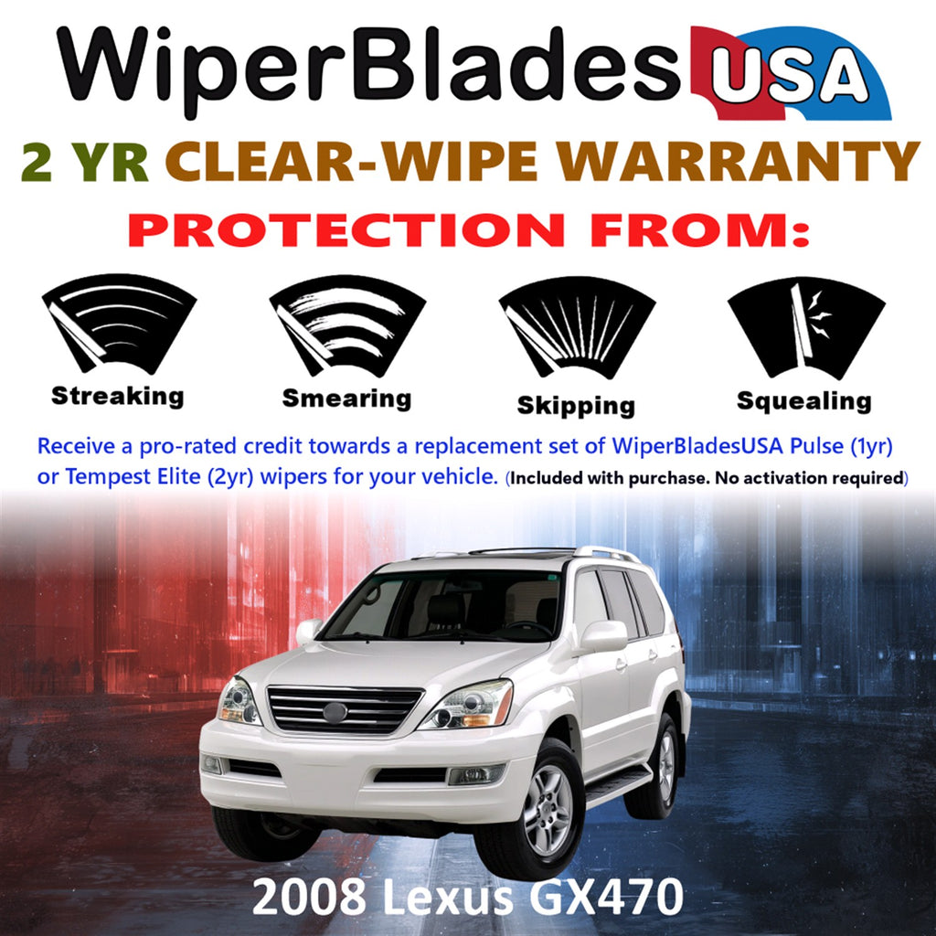 2008 Lexus GX470 Front w/Rear Wiper blades Set  Includes 2yr Wear Warranty & Free Delivery