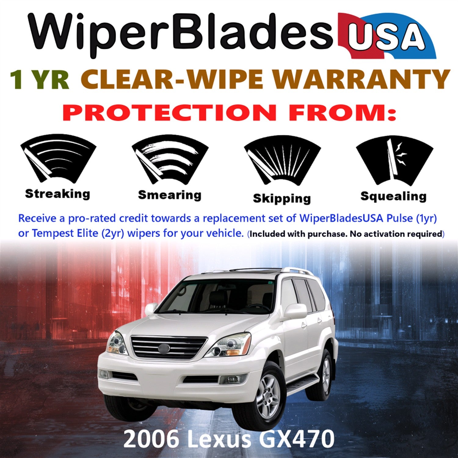 2006 Lexus GX470 Front w/Rear Wiper blades Set Includes 1yr Wear Warranty & Free Delivery