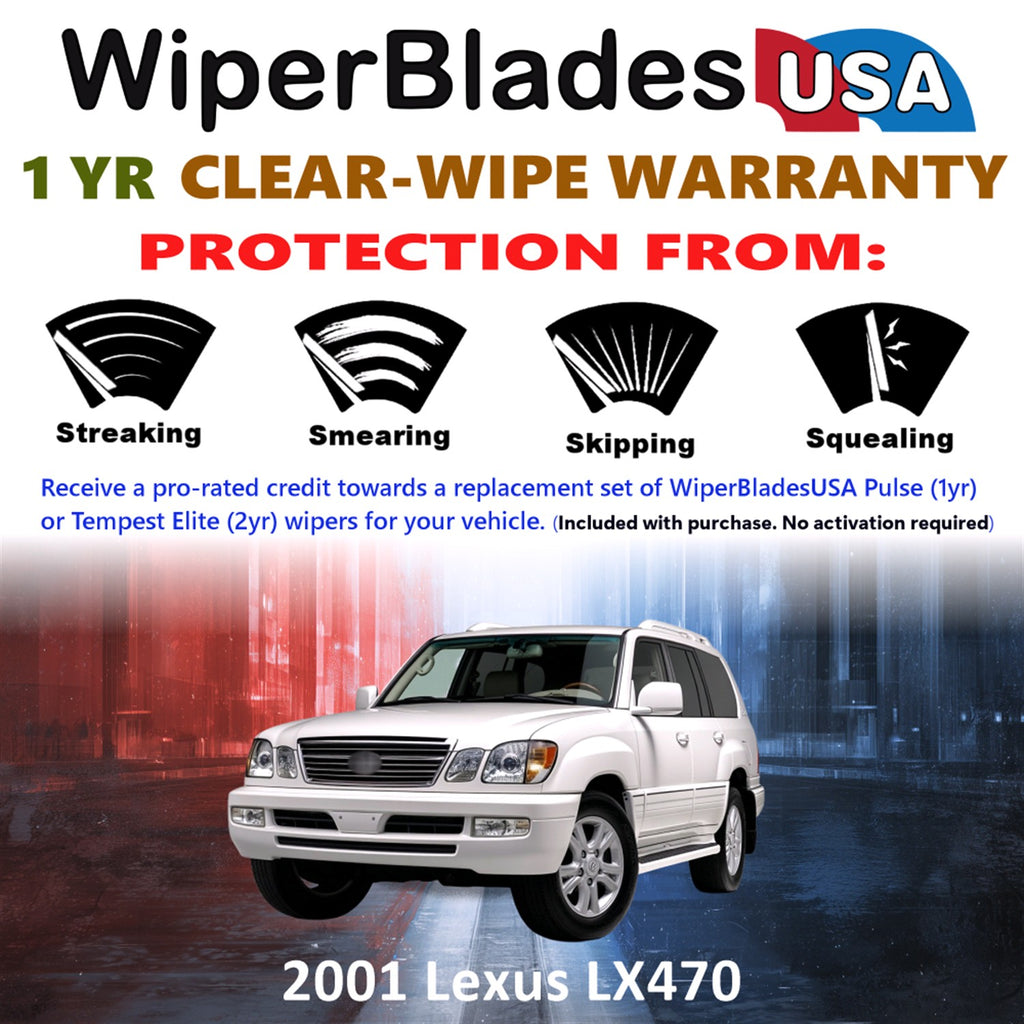 2001 Lexus LX470 Front w/Rear Wiper blades Set Includes 1yr Wear Warranty & Free Delivery