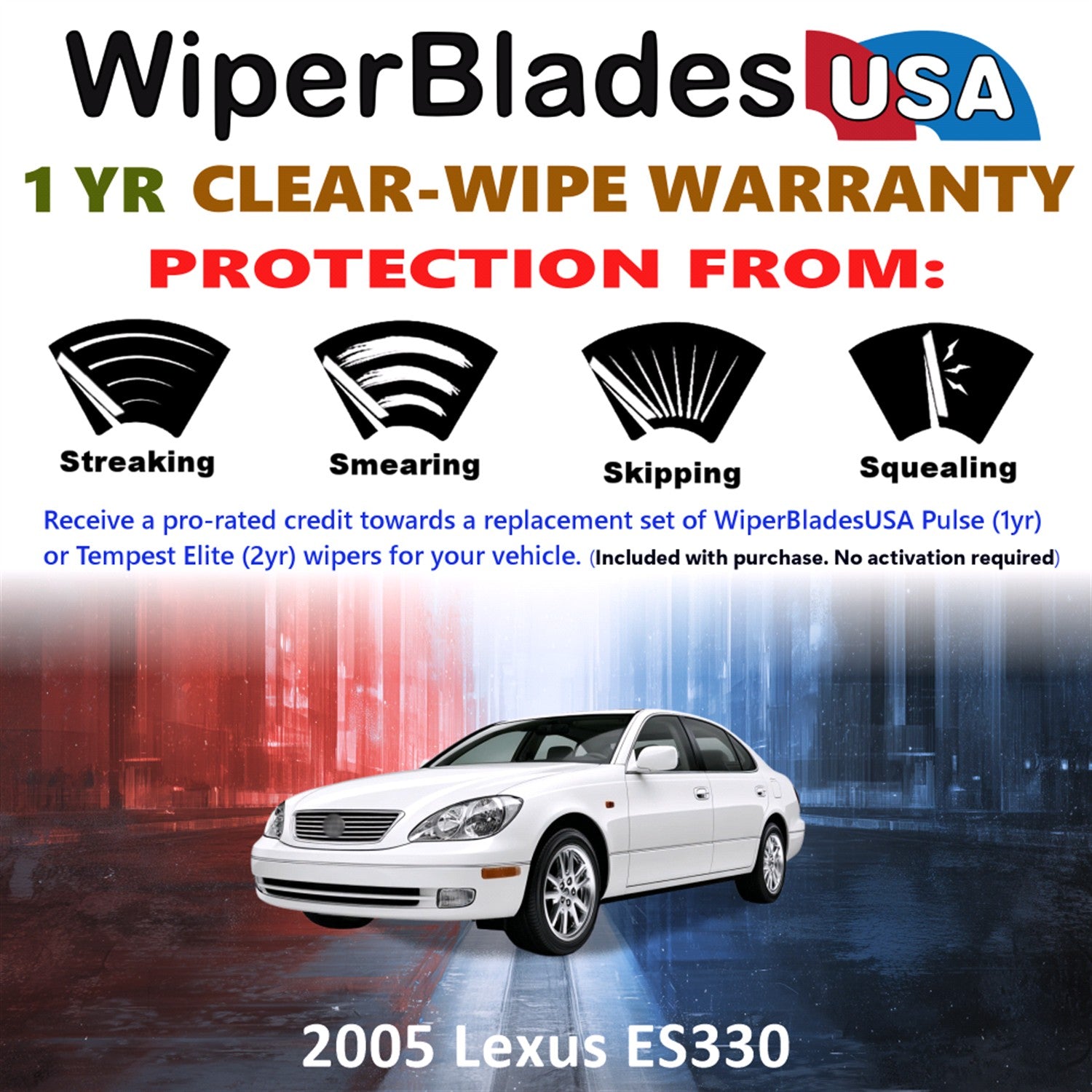2005 Lexus ES330 Front Wiper blades Set Includes 1yr Wear Warranty & Free Delivery