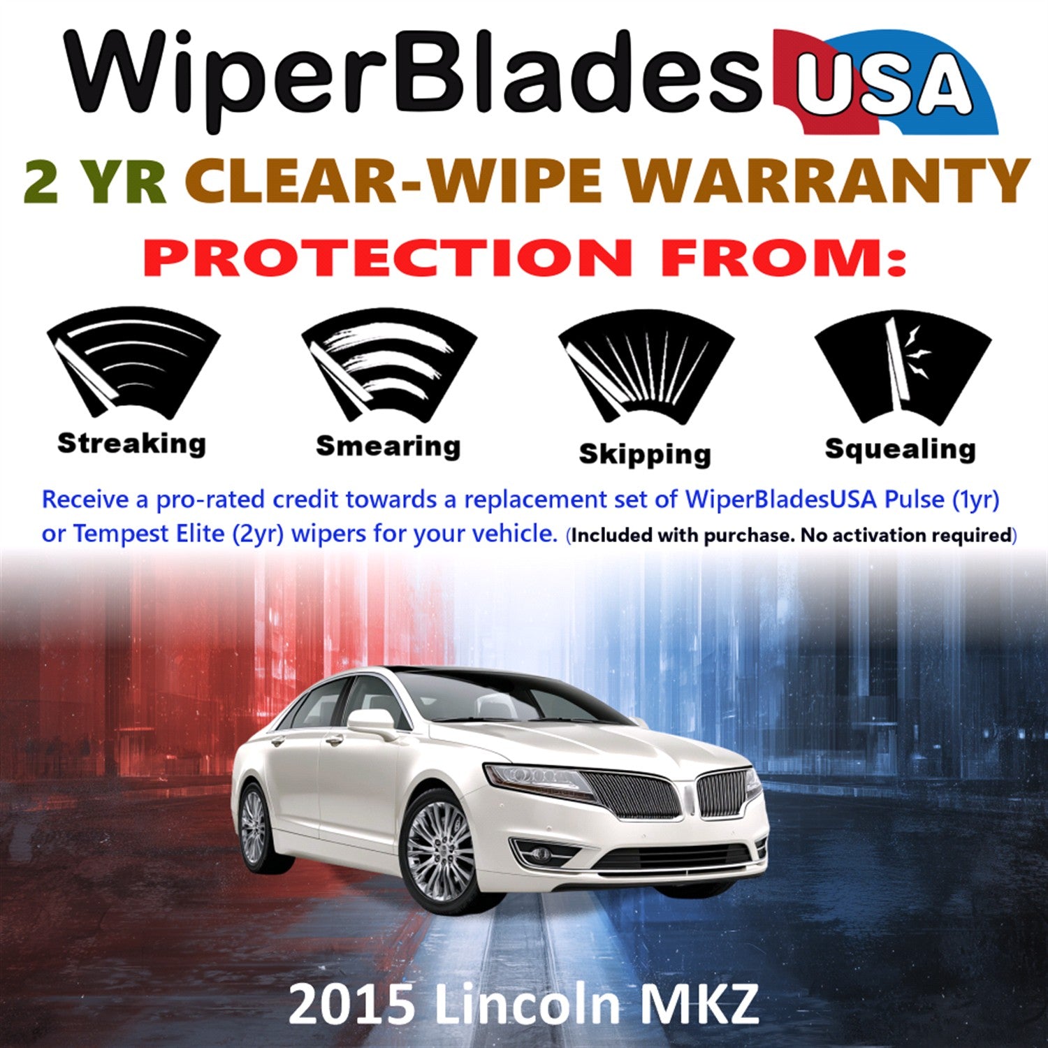 2015 Lincoln MKZ Front Wiper blades Set  Includes 2yr Wear Warranty & Free Delivery