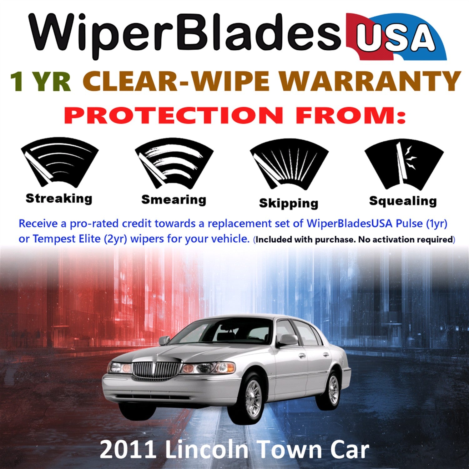 2011 Lincoln Town Car Front Wiper blades Set Includes 1yr Wear Warranty & Free Delivery